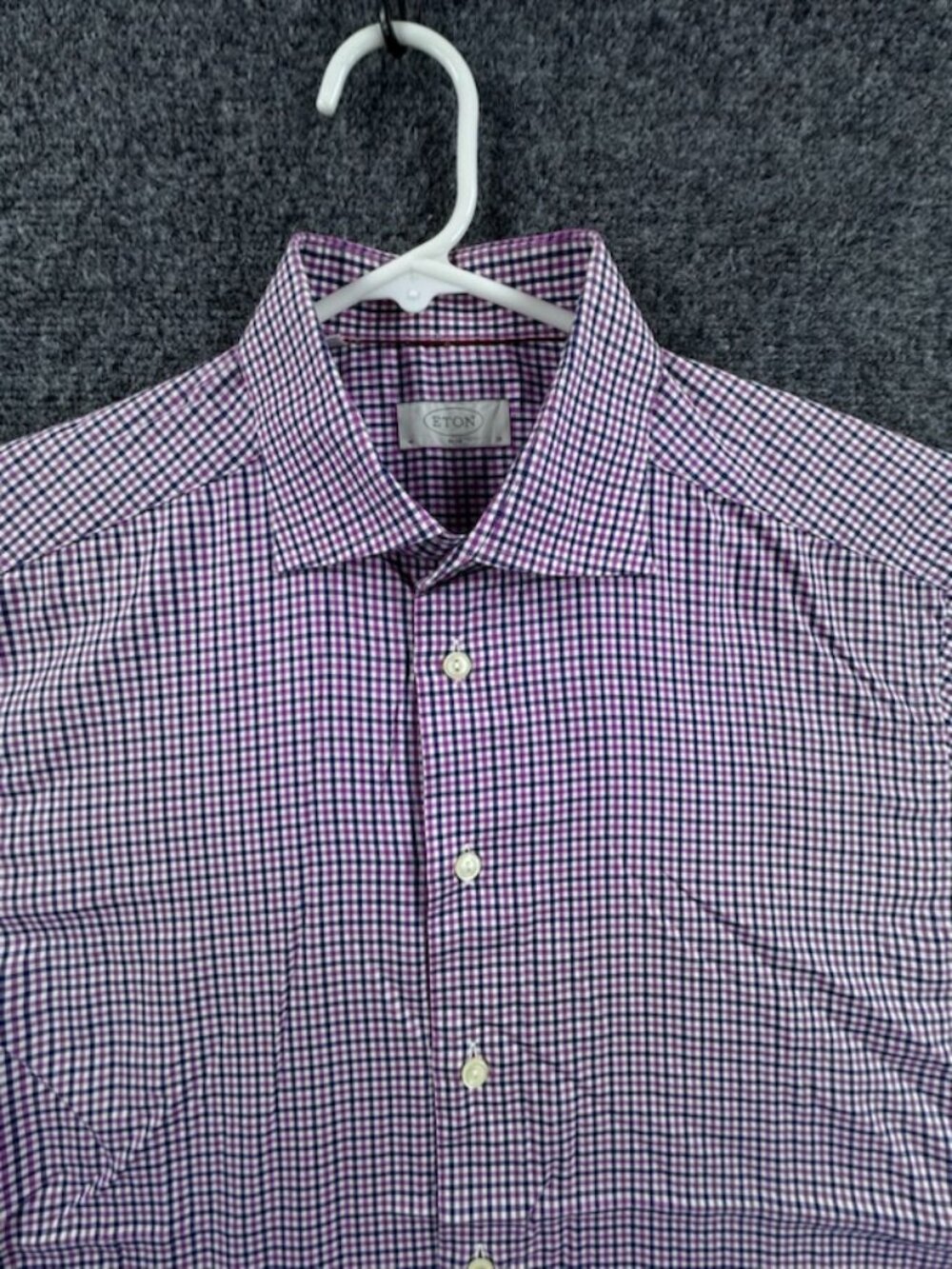 Eton Slim Check 16 Blue Purple Long Sleeve Shirt Business Button Up All Cotton